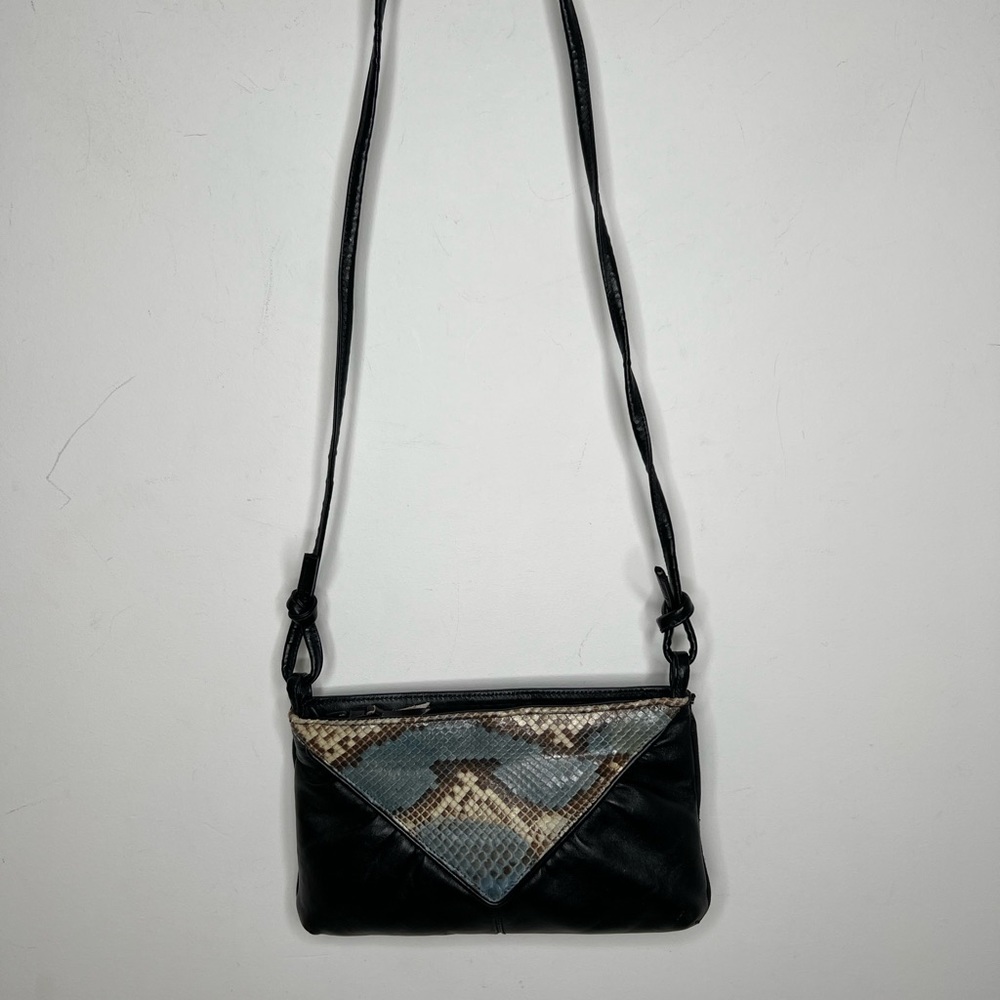 Koret vintage blue and brown leather and snakeskin crossbody purse.